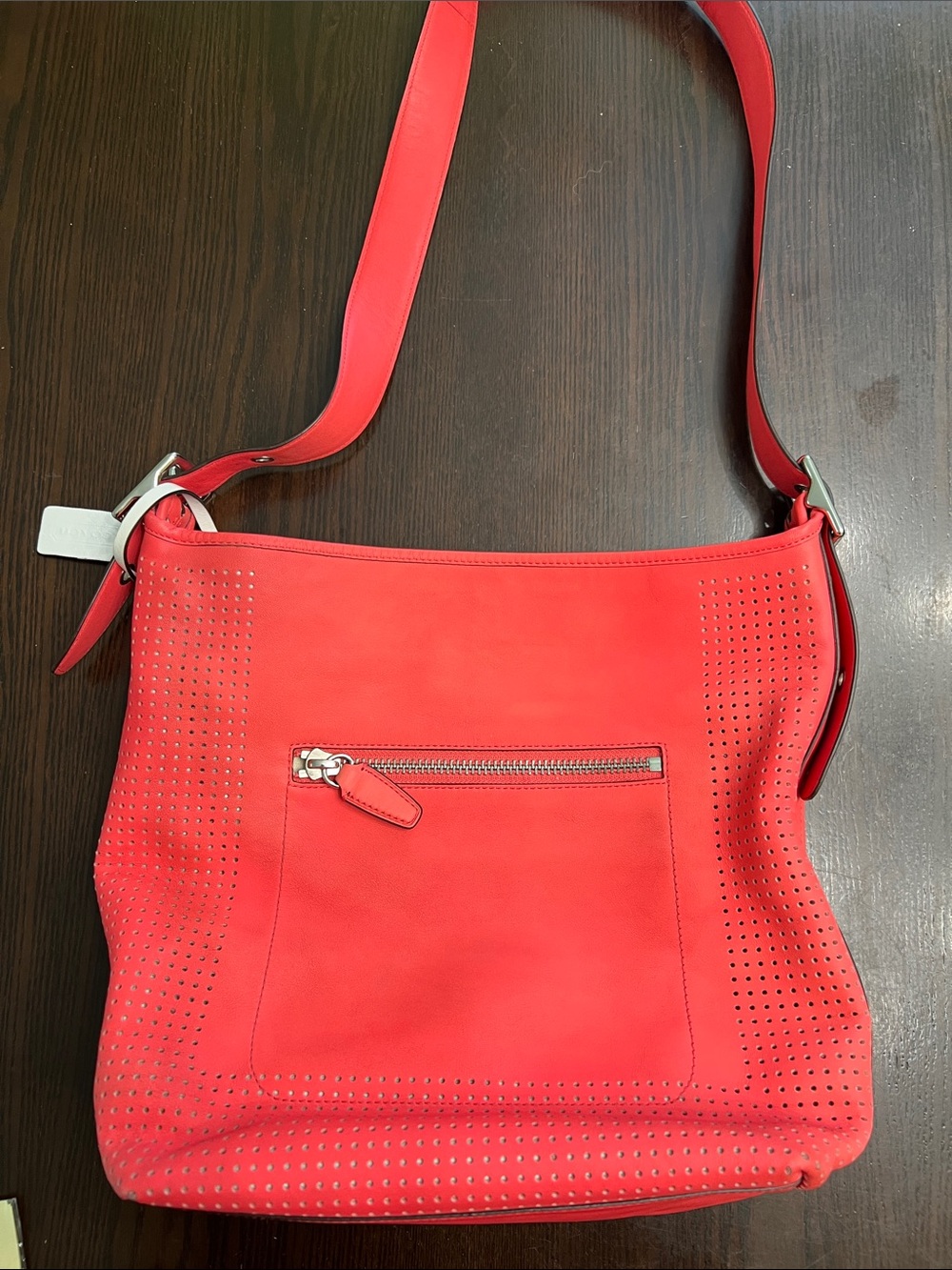 Coach Coral Perforated Leather Shoulder Bag with Tassel - Picture 2 of 8